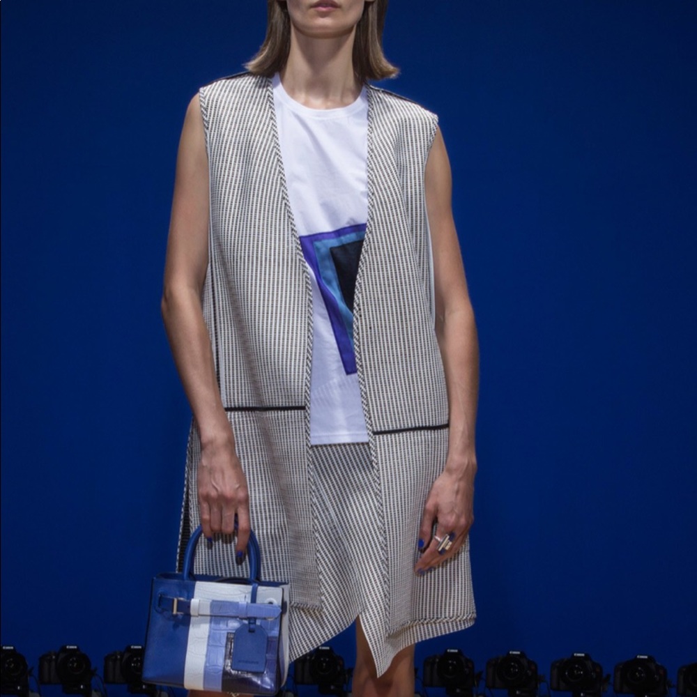 Reed Krakoff Beige Black Striped Long Vest